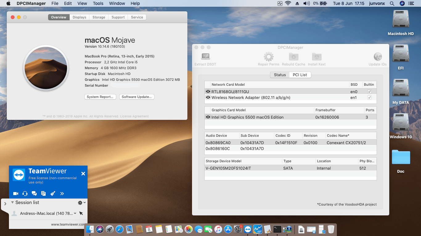Success Hackintosh macOS Mojave 10.14.6 Build 18G103 in Asus A455LF-WX065T